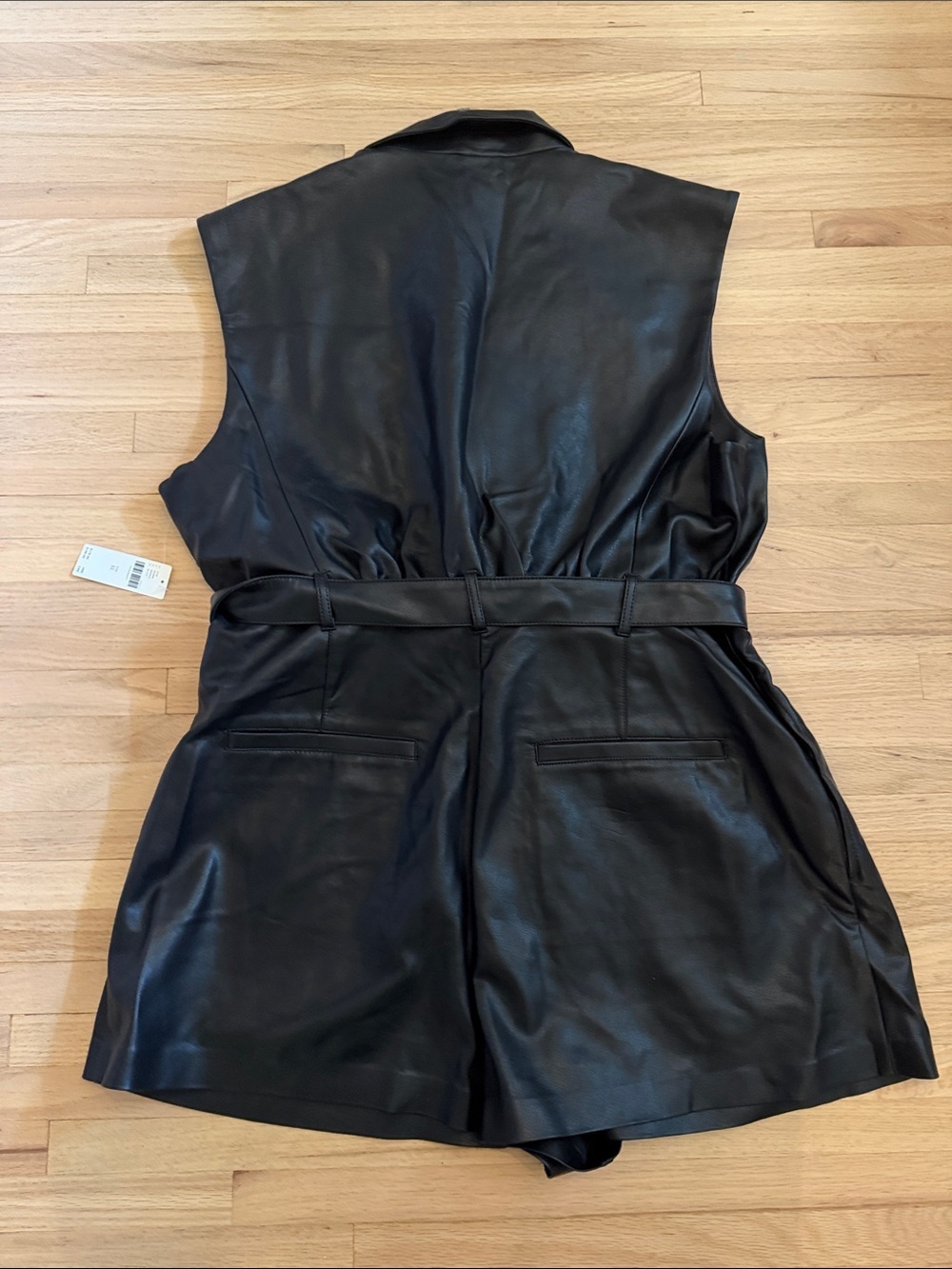 NWT Anthropologie Sleeveless Black Faux Leather Romper with Belt XL - Picture 7 of 10